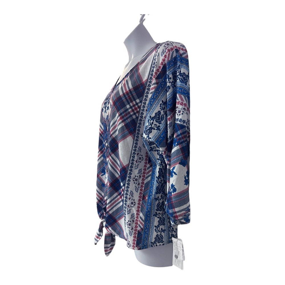 Style & Co Floral Plaid Tie Waist T-Shirt Knit Soft Stretchy Spring Casual Top - Picture 5 of 11